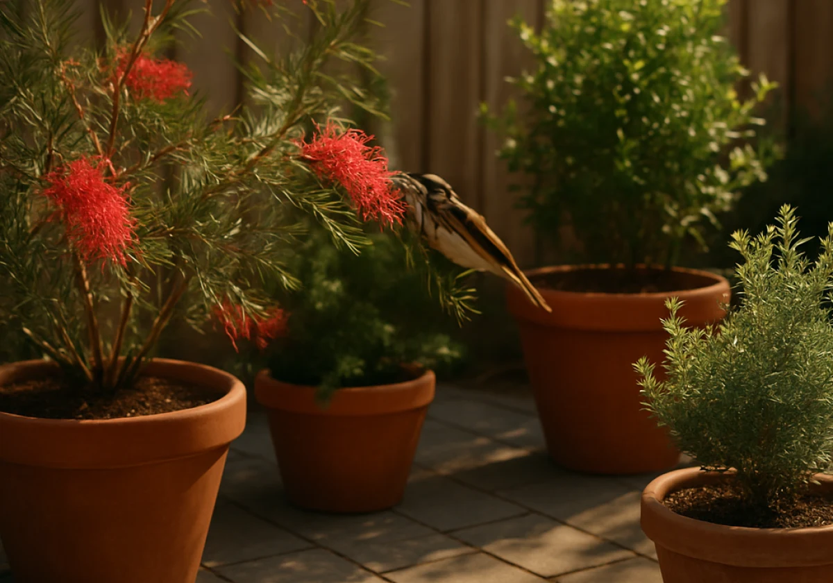 Small urban courtyard photographed on a sunny afternoon
